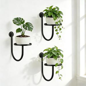 Wall Planters for Indoor Plants, 3 Pack Wall Mounted Plant Holder, Metal Plant Floating Decor Shelves, Space Saving, for Bedroom, Living Room, Kitchen, Office, Bathroom Decor