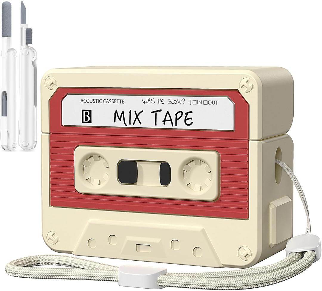AirPods Pro 2 Case Cover, KOREDA Funny Cassette Tape Design Case for Airpods Pro 2nd Generation/1st Generation (2023/2022/2019), Cute Cartoon Fashion Silicone Protective Case for Women Men (Off-White)