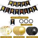 2 x Happy Birthday Decorations Banner and Balloons, Happy Birthday Banner Sign Party Supplies Hanging Decorations Black Gold