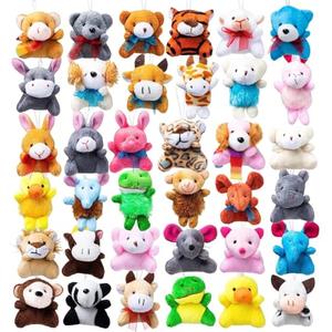 JOYIN 4 Pack of 36 Pack Mini Animal Plush Toy Assortment (36 Units 3" Each),Bulk Stuffed Animals Party Favors for Kids, Small Animals Plush Keychain Decoration, Carnival Prizes, Halloween Party Favors