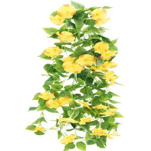 FERIAL Artificial Vines 15Feet Silk Flower Garland for Outdoors Yellow Morning Glory Vine Artificial Flowers Hanging Plants Garland Fake Green Plant 2Pcs for Wall Fence Indoor Wedding Banquet Decor
