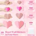 200 Pcs Heart Wall Decoration 3D Heart Stickers Glitter Paper Wall Decal for Office Bedroom Bathroom Wedding Anniversary Home Decor 4 Different Sizes(Pink and Rose Gold)