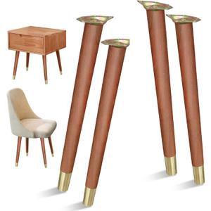 16 inch Table Legs, Wood Furniture Legs Set of 4, Replacement Mid Century Style Coffee Table End Table Chair Legs Desk Legs with Mounting Screws, Walnut