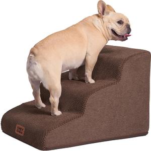 Curved Dog Stairs Ramp for Small Dogs 15.7" H, 3-Step Dog Steps for Couch Sofa and Chair, Pet Stairs for Cats, Non-Slip Balanced Pet Steps Indoor, Brown
