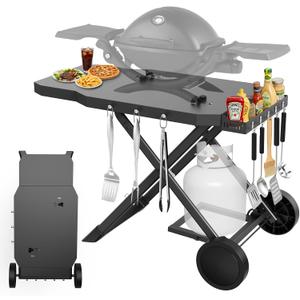 Grill Cart for Weber Q1200 Q1000 Q2200 Q2400, Portable Grill Stand | for Blackstone 17"& 22" Table Top Griddles, Foldable Grill Cart for Pizza Ovens with Shelf for Gas Cylinder, outdoor bbq