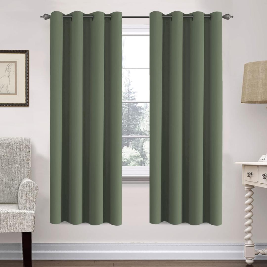 H.VERSAILTEX Ultra Soft Microfiber Thermal Insulated Antique Copper Grommet Blackout Curtains/Window Treatment Draperies 52 by 72 - Inch for Living Room/Bedroom,Set of 2 - Bronze Green (52"W x 72"L (Pack of 2))