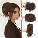 FESHFEN Claw Clip Short Ponytail Extensions - DIY Bendable Metals Fluffy Messy Bun Hair Piece Straight Synthetic Hairpieces Ponytail Extension for Women, Mix Brown