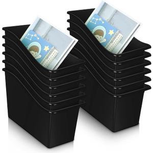 Fuutreo 12 Pieces Book Bins for Classroom Plastic Binder Holder Magazine Stuff Folder File Organizer Box for Home Office School Supplies (Black)