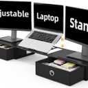 WESTREE Monitor Stand Riser with Adjustable Laptop Stand Riser, Steel Frame Dual Monitor Stand with Two Drawers for 2 Monitors, Desktop Oraganizer Stand for Computer,Laptop,Screen (Large)