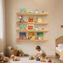 Conamily Scalloped Baby Book Shelf, Floating Shelves for Wall Natural Solid Pine Wood Nursery Bookshelves with Wave Lip for Bedroom Kids, Toddler Room, Baby Room, Nursery Decor(23.6inch, Set of 4)
