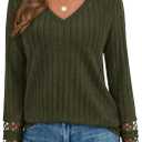 PRETTYGARDEN Women's Long Sleeve Shirts Ribbed Knit V Neck Tee Dressy Casual Blouses Going Out Tunic Tops 2026 Fall Outfits (XXL)