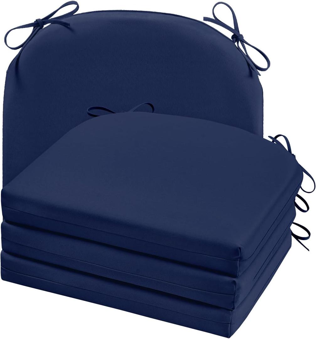 Cozyide Outdoor Chair Cushions, Waterproof Patio Seat Cushions with Adjustable Straps, Round Corner Patio Chair Cushions for Garden, Navy, 17x16x2 Inch (Pack of 4)