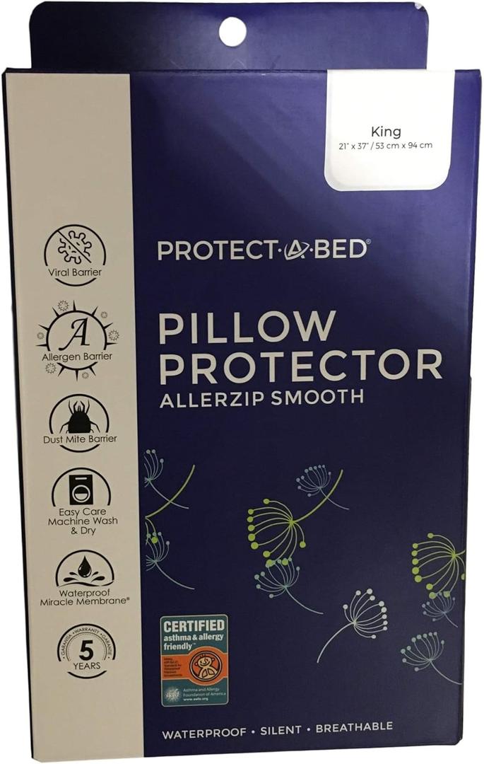 Protect-A-Bed, AllerZip Pillow Protector, Zippered, Waterproof, 2-pack, King Size