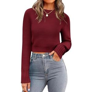 Zeagoo Women's 2026 Fall Crewneck Cropped Sweater Trendy Long Sleeve Ribbed Knit Pullover Jumper Tops, Size L