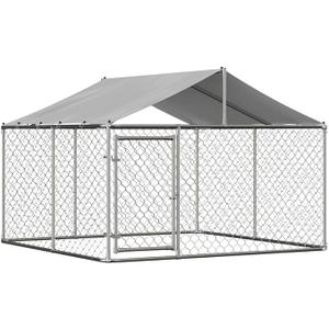 Dog Kennel Outdoor Chain Link Dog Run Playpen Galvanized Heavy Duty Outdoor Dog Kennel Fence Puppy Exercise Pen Dog Run Cage with UV & Waterproof Cover Secure Lock 10x10x6ft