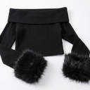 Black Off The Shoulder Long Sleeve With Fur, S