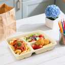 Yesland 100 Pack Compostable Paper Plates, Natural Sugarcane 3 Compartment Plate, Heavy Duty Lunch Tray, Disposable Divided Sectional Trays, Microwave Freezer Safe for Party School