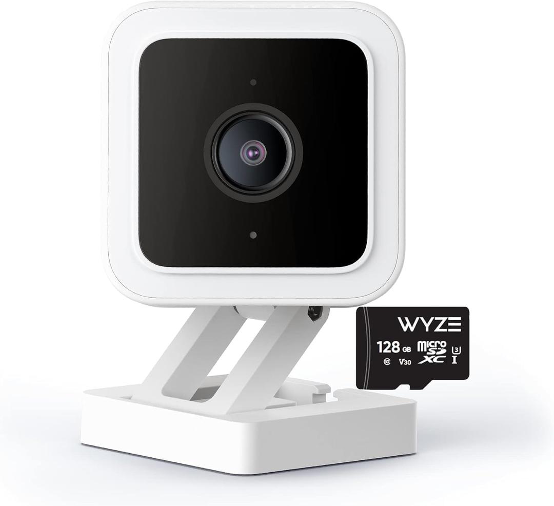 Cam V3 Smart Home Security Camera, Indoor/Outdoor Use, 1080p Plug-in, Color Night Vision, Motion Detection, Two Way Audio, Compatible with Alexa, Google Assistant, Cam V3+128GB SD Card