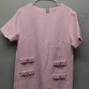 Wenrine Women's Tweed Mini Dress Crew Neck Work Office Elagant Formal Summer Short Sleeve A Line Dresses Pink