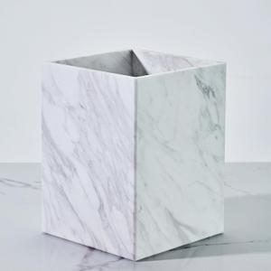 Elegant Arabascato Marble Wastebasket - Unique Veining Bath Accessories for Luxury Home Decor, Polished Finish, Stylish Bathroom Organization, Premium Quality (White)