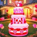 5FT Valentines Inflatables Birthday Cake Outdoor Decorations with Candles Heart, Build-in LED Lights for Happy Birthday Party Indoor Wedding Anniversary Garden Yard Lawn Dcor