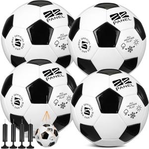 Shappy 4 Pcs Operation Christmas Deflated Soccer Ball Bulk with Pump Mesh Bag Official Size 3 4 5 Indoor Outdoor Colorful Sport Gift Child Adult Charity Donation (Black, White)