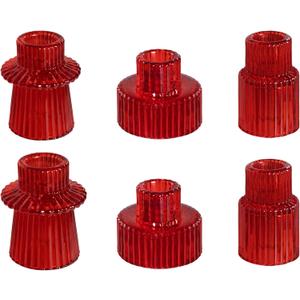 WELLIFE 6 Pcs Red Taper Candle Holder, Glass Candlestick Holder, Red Tapered Candlestick Holders for Party, Wedding Decorations, Table Centerpieces and Christmas