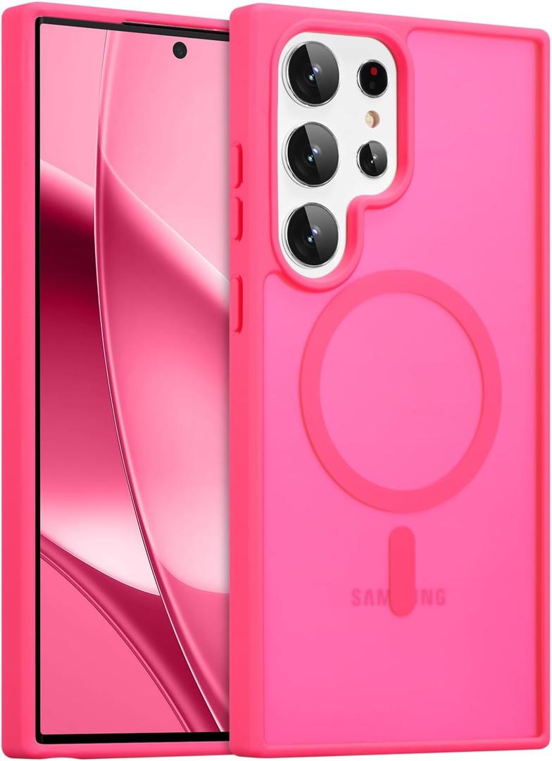 RALEAVO for Samsung Galaxy S23 Ultra Case Strong Magnetic Case [Compatible with Magsafe] Slim Shockproof Protective Phone Cover for S23 Ultra Phone Case with Translucent Hard Back, Hot Pink