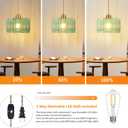 QIYIZM Plug in Pendant Light Hanging Lights with Plug in Cord Boho Hanging Lamp Glass Gold Mid Century Modern Vintage Dimmable Green Flower Plug in Chandelier Ceiling Fixture for Living Room,Kitchen