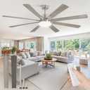 72 Inch Ceiling Fan with Light, Brushed Nickel Modern Ceiling Fan with large LED Panel, Quiet Reversible DC Motor, 6-Speeds, 3CCT, Indoor/Outdoor Ceiling Fans for Living Room, Garage, Bedroom