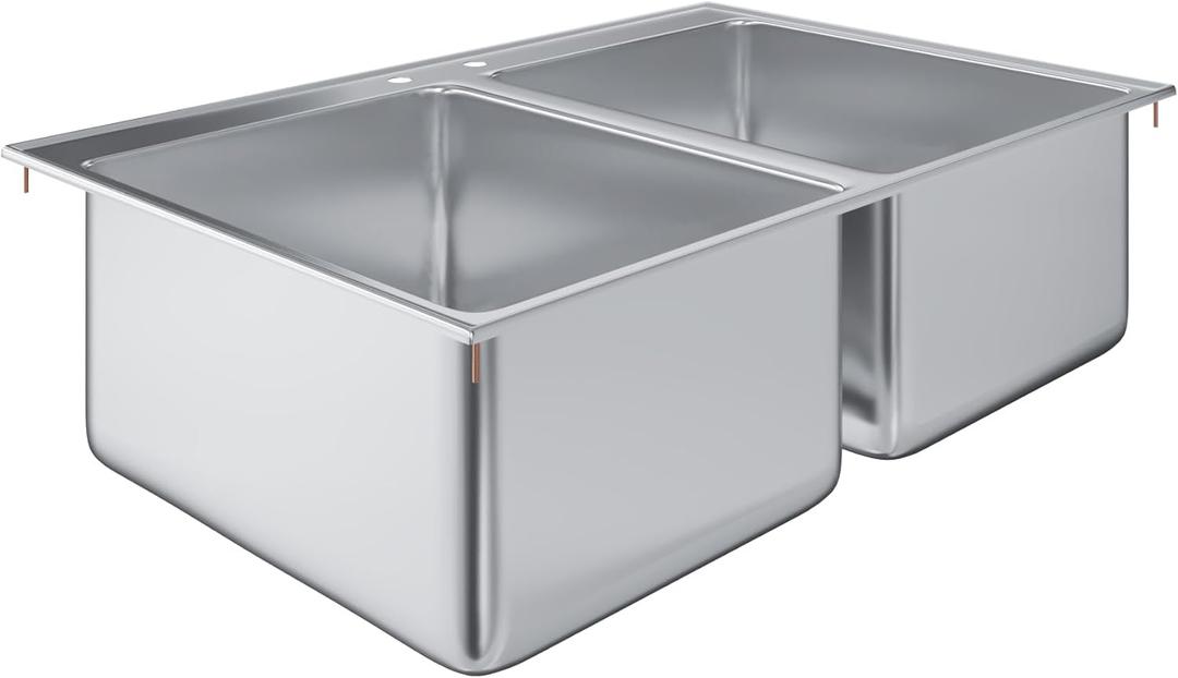 AmGood 16" x 20" x 10" Stainless Steel 2 Compartment Drop-In Sink. NSF