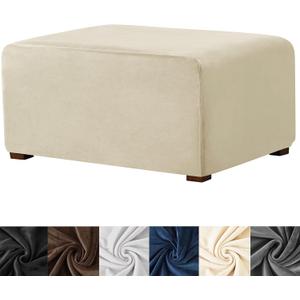 HFCNMY Ottoman Cover Rectangle,Stretch Velvet Slipcovers Rectangle Thick Covers Slipcover for Ottomans Soft Foot Stool with Elastic Bottom Beige Large (ASMFDT20230725-8)
