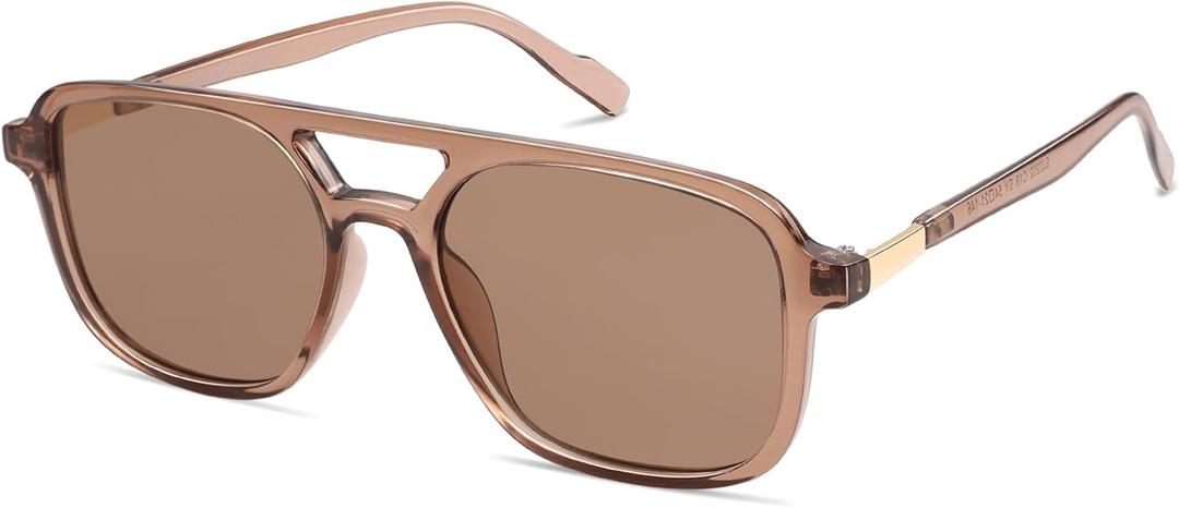 SOJOS Retro Aviator Sunglasses for Women Men,Trendy Rectangle Womens Mens Shades Sun Glasses SJ2202 (Coffee Frame/Coffee Lens)