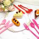 153 Pcs Pink Plastic Silverware Heavy Duty Disposable Tableware Sets Includes Spoons Forks Knives for Mother's Day, Birthday, Bachelor Party, Baby Shower