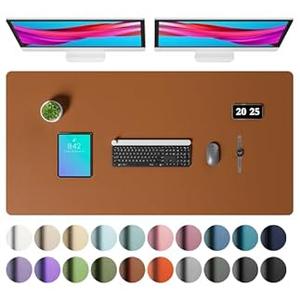 Aothia Faux Leather Desk Mat – Large Mouse Pad, Non-Slip PU Leather Blotter, Waterproof Writing Surface for Office and Home (Brown, 47.2" x 23.6")