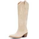 iiimmu Cowgirl Boots Women Knee High Boots Pointed Toe and Block Heel Cowboy Suede and Faux Leather Boots with Embroidered
Size 8