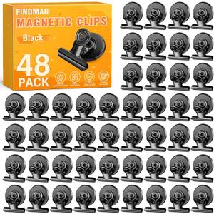 FINDMAG 48 Pack Magnetic Clips for Photo Display, Picture Hanging, Heavy Duty Scratch-Free Magnet Clips for Refrigerator, Sculptural Picture Frame, Metal Fridge Magnets for Whiteboard, Kitchen, Office