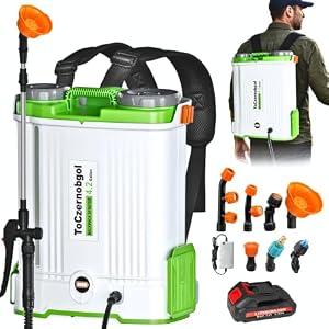 Battery Powered Backpack Sprayer, 4.2-Gallon Electric Sprayer with 0–90 PSI Adjustable Pressure, 2.6Ah Rechargeable Battery, 7 Spray Nozzles for Lawn, Garden & Yard
