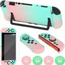 Dockable Case for Nintendo Switch 2 2025,Protective Hard Case Cover for Switch 2 Game Console,Anti-Scratch and Shock-Absorption Design Cover Skin with Screen Protector and 4Pcs Thumb grips (Pink-Green)