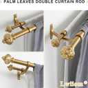 Heavy Duty Double Curtain Rod with Palm Leaves Finials and Aluminum Bouquet Brackets,Double Curtain Rods for Windows 140 to 164 Inches,1 Inch Front, 5/8 Inch Back Double Rods,Gold