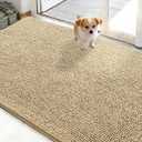 Dog Door Mat for Muddy Paws 48x30, Absorbs Moisture and Dirt, Absorbent Non-Slip Washable Doormat, Quick Dry Chenille Mud Mat for Dogs, Entry Indoor Entryway Carpet for Inside Floor, Beige, Size 24*66 inch