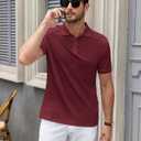 LIFROWI Mens Polo Shirts Short Sleeve V Neck T Shirts Golf Shirts Button Up Shirts Collared Cotton Summer Shirt(S,6-Burgundy) (Red, S)