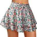 Kimmery Women's Boho Ruffle Skirt Floral Tiered Mini Skirts with Shorts Underneath (L)