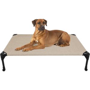 Veehoo Outdoor Elevated Dog Cot Bed, Cooling Raised Pet Bed for Large Dogs, Washable Breathable Mesh Hammock Bed with No-Slip Feet, Indestructible Ground Off Training Platform Cot-42"x30" Beige Coffee (42.0"L x 30.0"W x 7.0"Th)