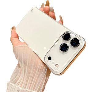 Frameless Electroplated Clear Case for iPhone 17 Pro Max Built-in Camera Lens Protector,Slim Thin High Transparent Hard PC Back Anti-Fall Anti-Fingerprint Phone Cover[Not-Yellowing] (Clear)