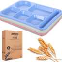 Caeuiciw 8 Pcs Divided Food Plates, 14" Wheat Straw Tray, 5-Compartment Unbreakable Fast Food Tray, Microwave Dishwasher Safe, BPA Free, Lightweight, Multicolor