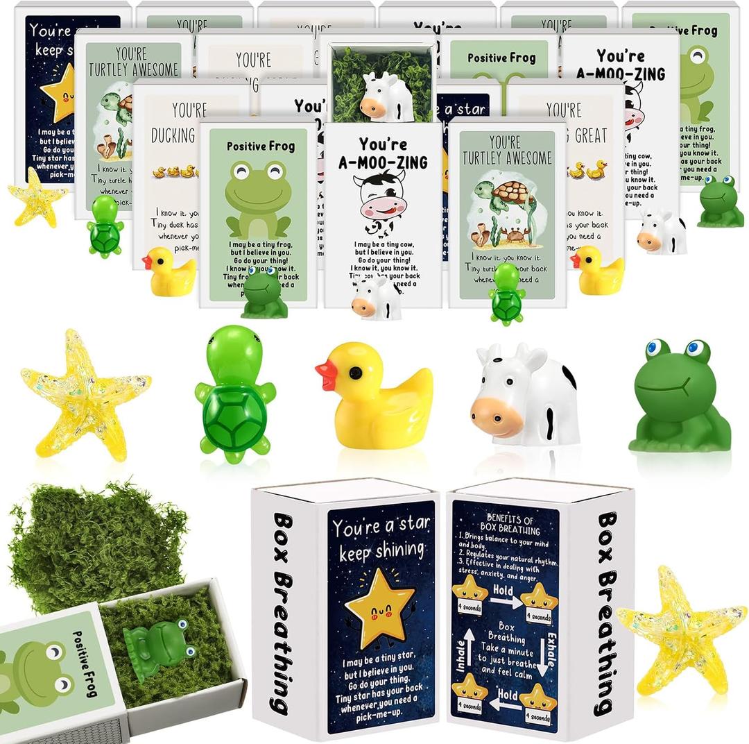 Cinnvoice 100 Set Bulk End of Year Student Gifts from Teacher Graduation Employee Appreciation Gifts Emotional Support Cute Resin Ornaments Positive Desk Pets with Mini Card Box