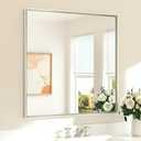 TETOTE Brushed Nickel Bathroom Mirror for Over Sink 36" x 36" Brushed Nickel Beveled Framed Rectangle Vanity Mirror for Bathroom, Bedroom, Entryway, Living Room, Tempered Glass, Stronger Frame