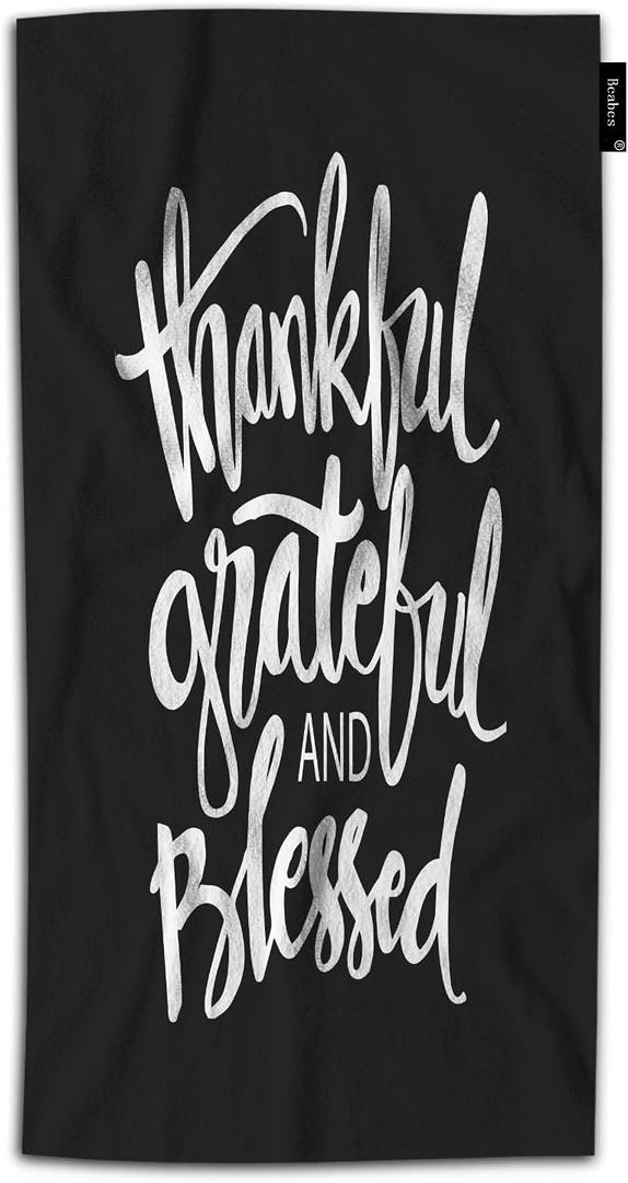 Thankful Grateful and Blessed Hand Towel Romantic Quote On Black Soft Bathroom Towels Face Washcloths Hand Towels for Sport Gym Travel SPA 30Lx15W Inch