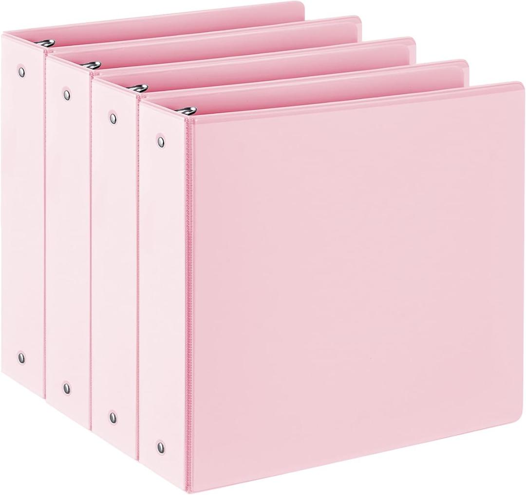 2-Inch 3-Ring-Binder with Pockets, 450 Sheets Capacity2'' Binders fits 11" x 8.5" US Letter Size, Assorted 4 Pastel Colors - Ideal for School, Office, and Home Use (2'' - Pink)